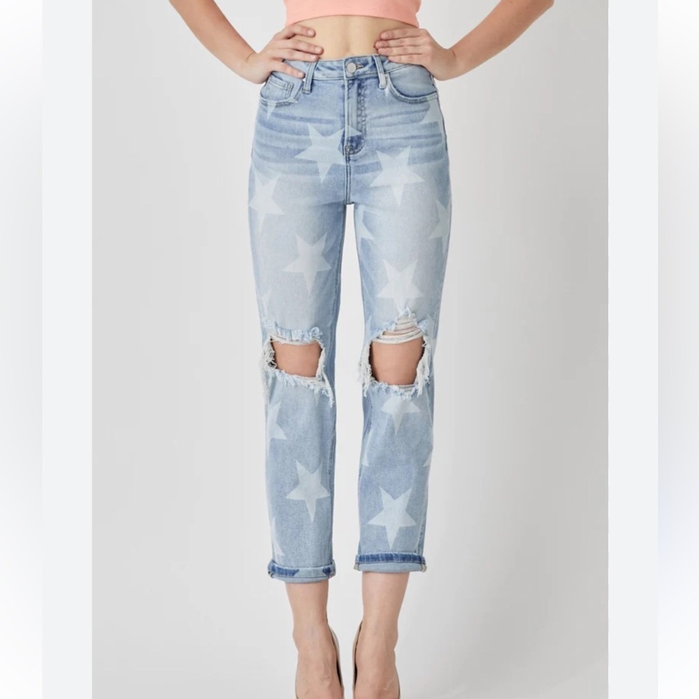 RISEN Star Patterned Blue Jeans size 1/25 distressed